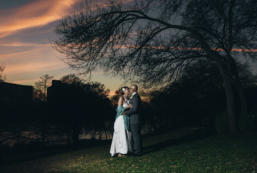 Xavier and Amy Kiss at sunset on their wedding day - Amy Myers MD