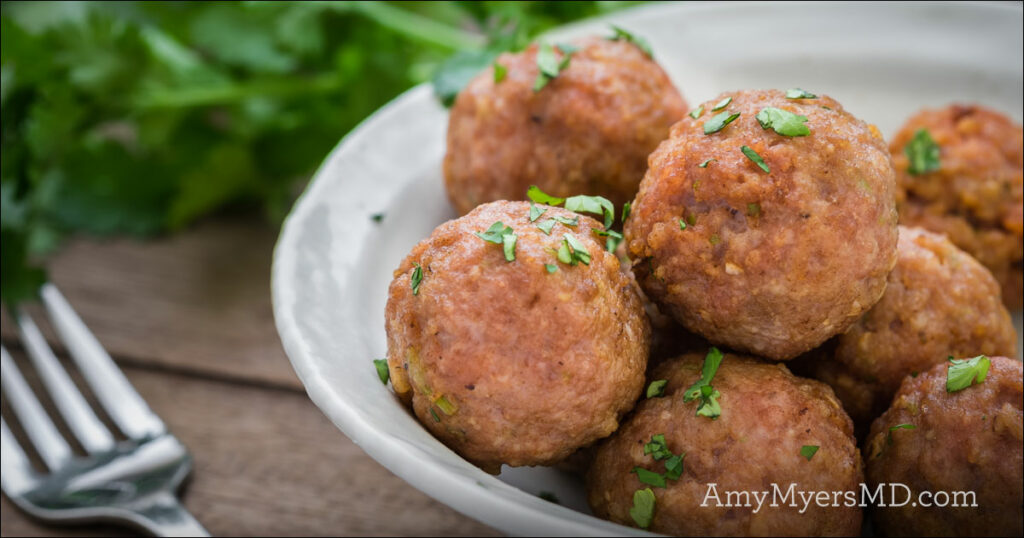 Turkey Meatballs over Spaghetti Squash & Tuscan Kale Pesto Amy Myers MD