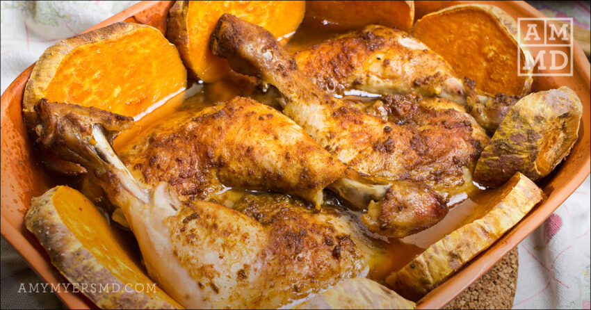 Baked Chicken and Sweet Potatoes with Lemon Rosemary Sauce