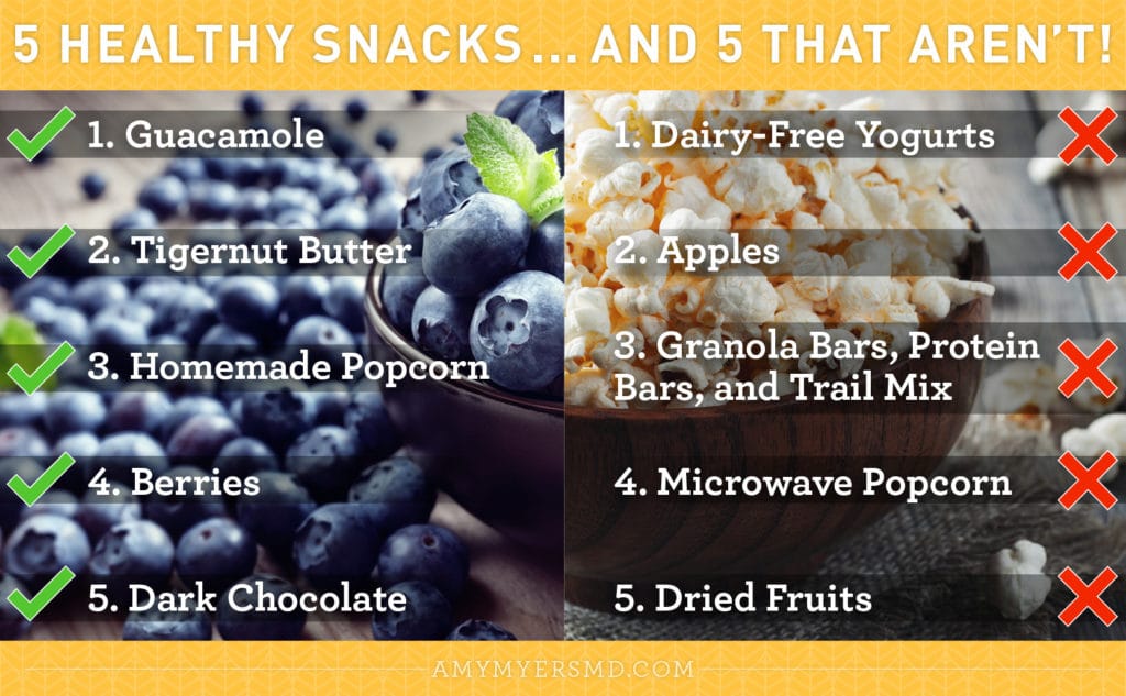 5 Snacks That Are Healthy, 5 Snacks That Are Not Healthy - Infographic - Amy Myers MD®