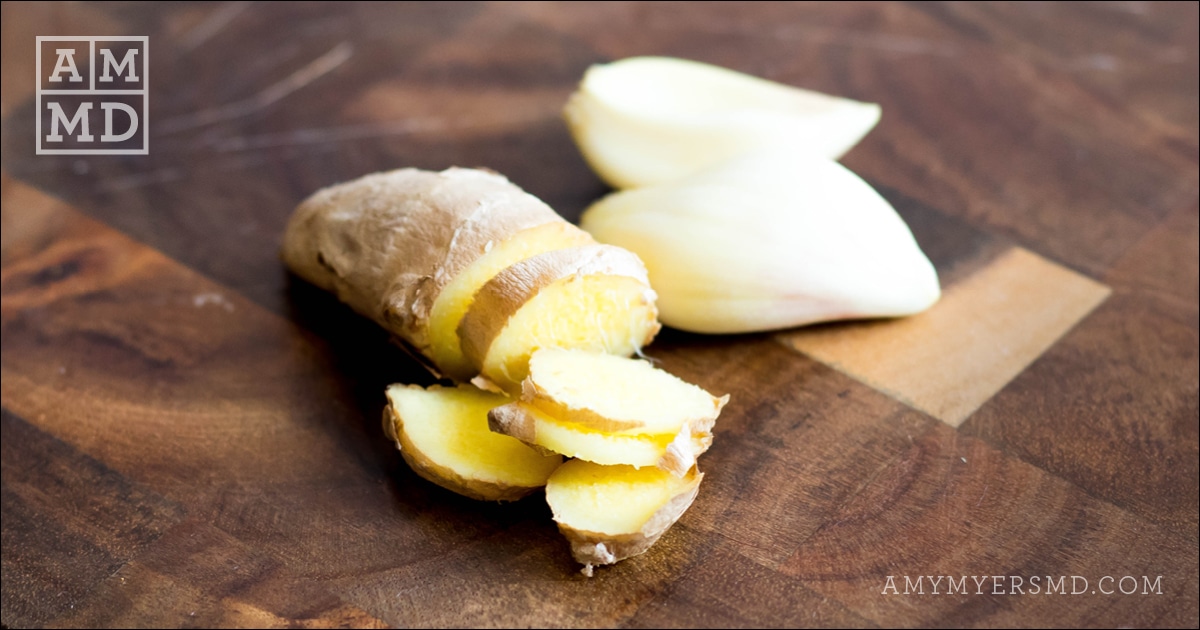 A stalk of ginger diced into pieces for a gluten-free and dairy-free instant pot butternut squash soup