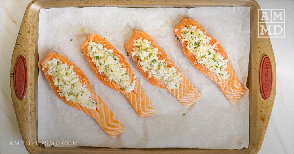 Crab stuffed salmon