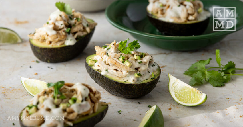 Stuffed Avocados with Cilantro Cream Sauce