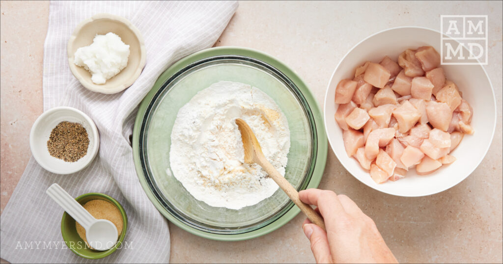 Making the coating for the chicken - Gluten Free Orange Chicken - Amy Myers MD®