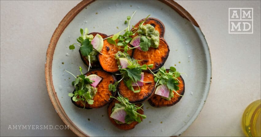 Collagen Guacamole on Sweet Potato Nachos 